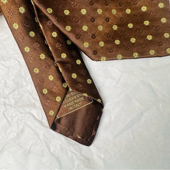 Brioni 100% Silk Neck Tie Hand Made in Italy brown printed - Picture 5 of 8